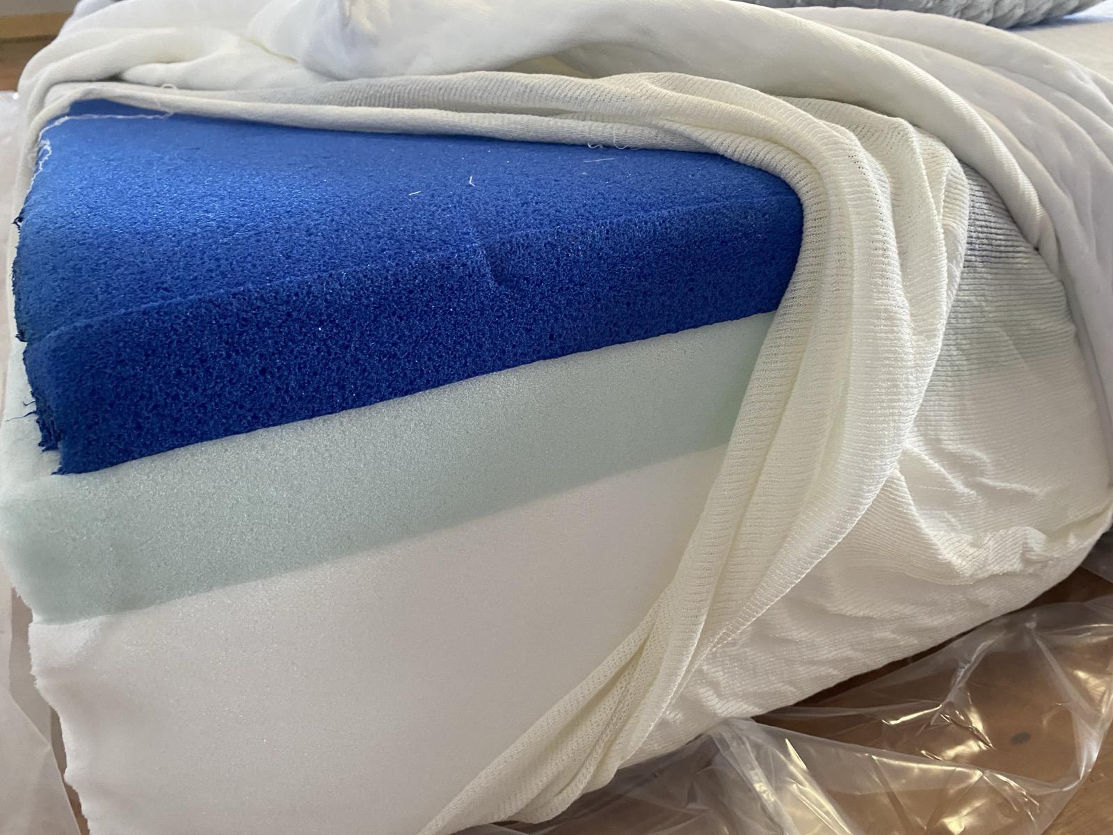 Memory foam mattress cut open showing three layers